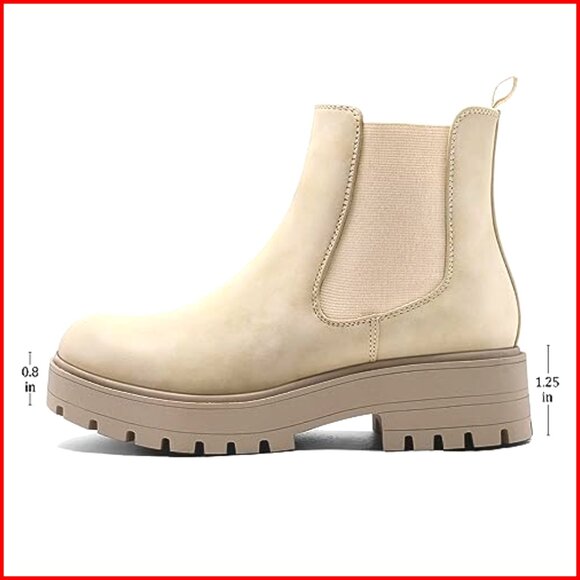 Women's Chelsea Ankle Boots Slip On Lug Sole Low Heel Elastic Booties - Picture 3 of 7